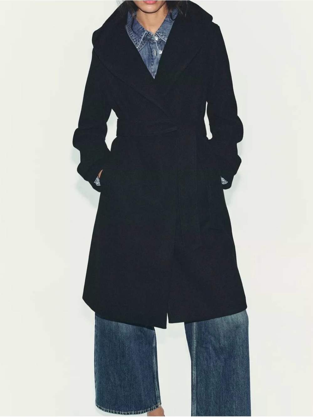Zara Black Wrap Coat with Belt
